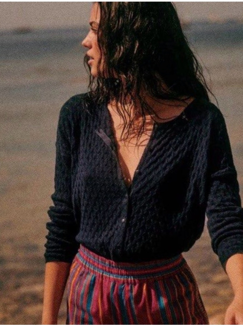 NWT Sezane Marine Navy Cable Knit Cardigan adela  xs oversized made in Italy